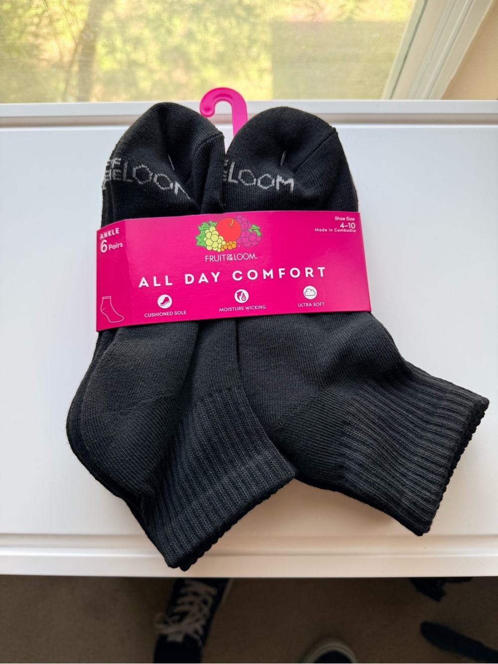 Fruit of the Loom Women’s Black Ankle Socks - All Day Comfort (6 Pack)